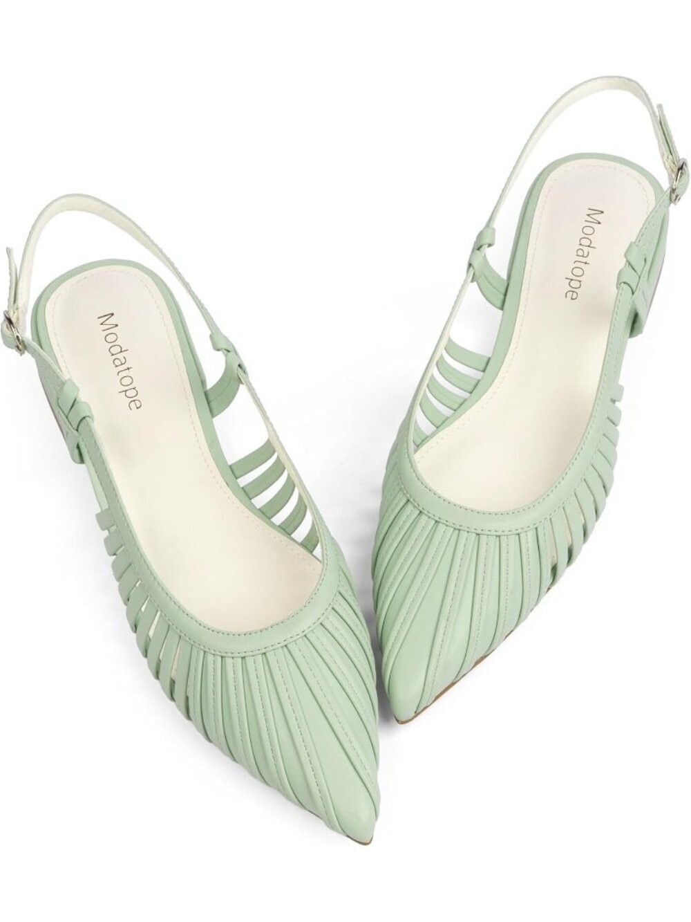 Women's Green Slingback Flats Pointed Toe Classic Sandals Buckle Shoes